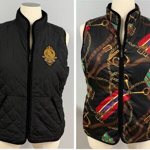 Lauren Ralph Lauren Crested Vest Womens XL Quilted Reversible Equestrian *read